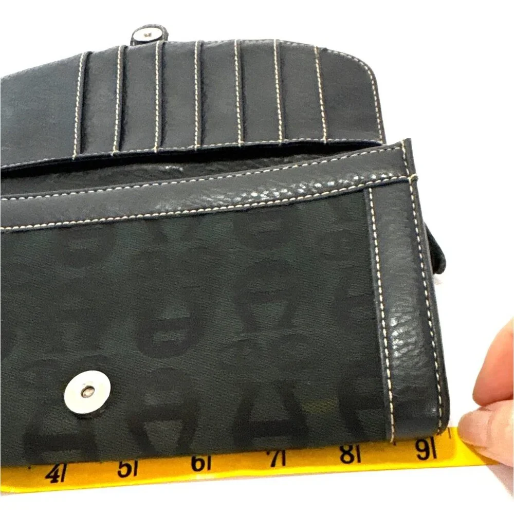 Black Etienne Aigner Monogram Canvas & Leather Wallet Clutch Buckle Closure - Picture 7 of 7